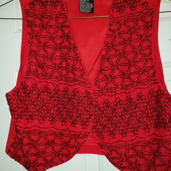 I.B Diffussion 100% Silk Red Beaded Vest Size 8 - Picture 1 of 4
